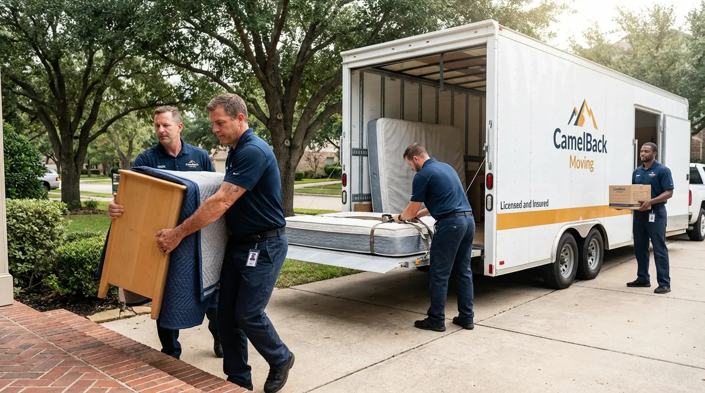 Crew loading residential truck for cross-state move from Dayton, MN